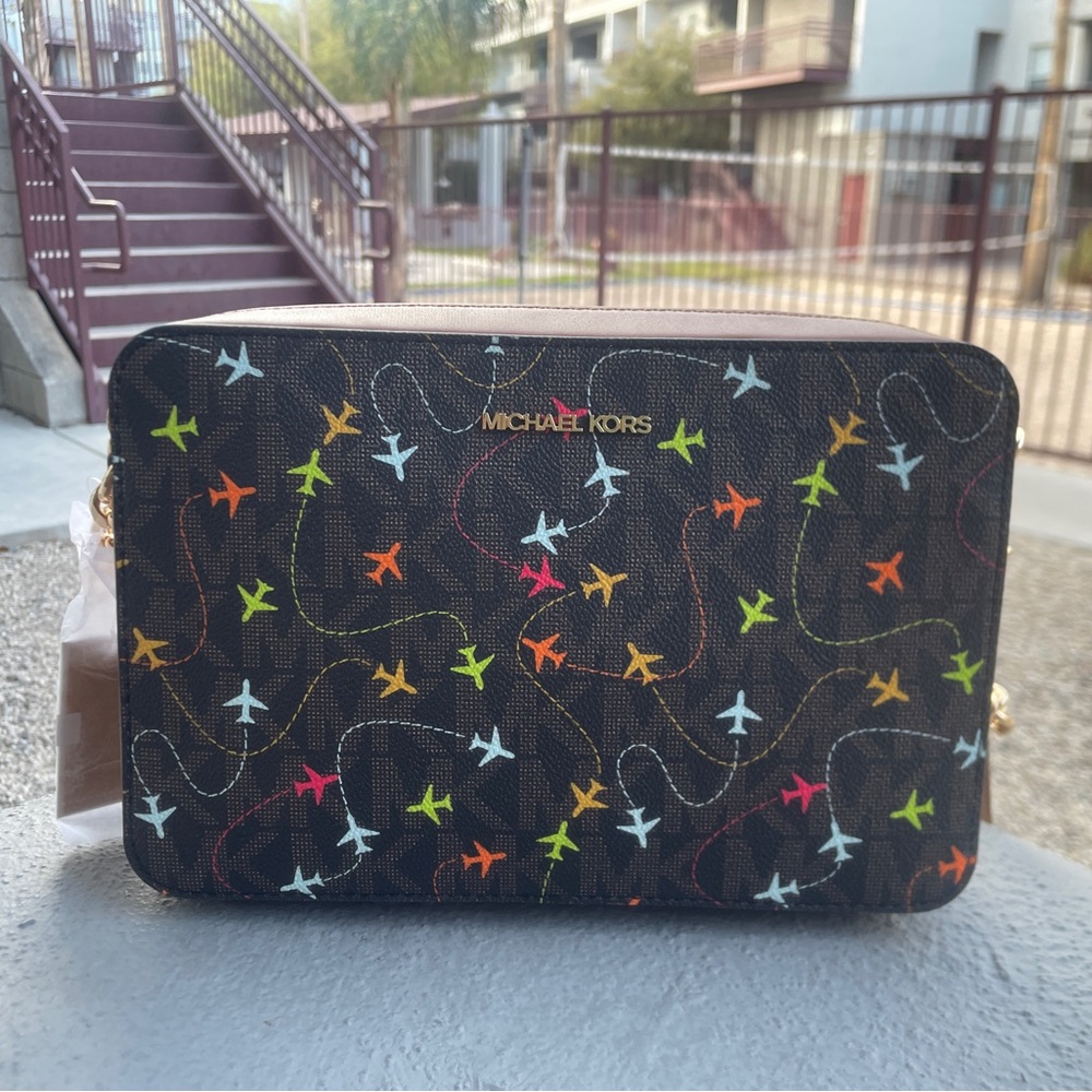Michael Kors Crossbody Bag with Colorful Airplane Pattern